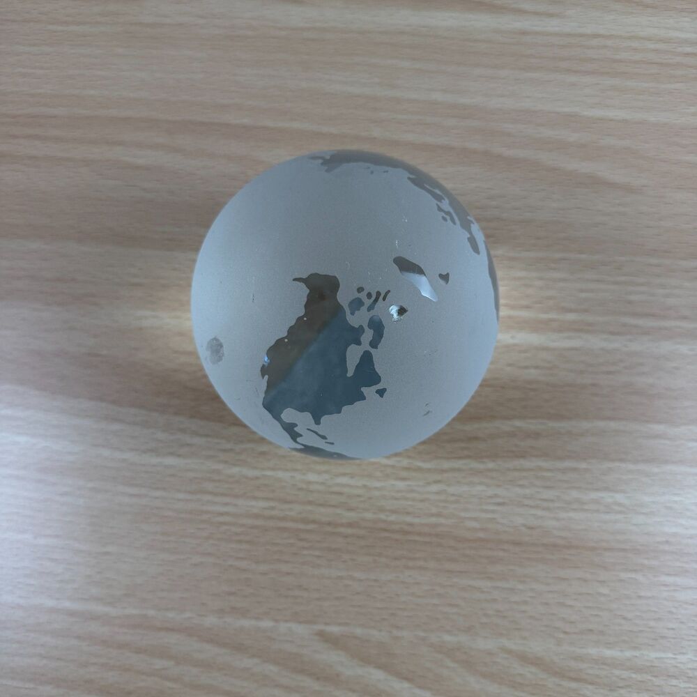 Vintage Legend Frosted Glass World Globe Paperweight Desk Decor Art Glass 4"